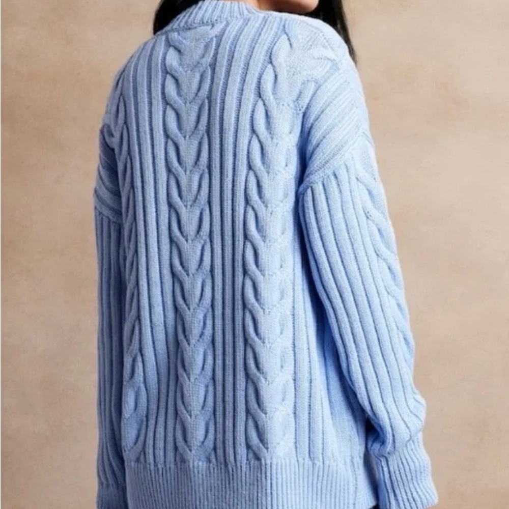 Banana Republic Blue Chunky Cable Knit Women's Cardigan Sweater Small Petite - Picture 2 of 8